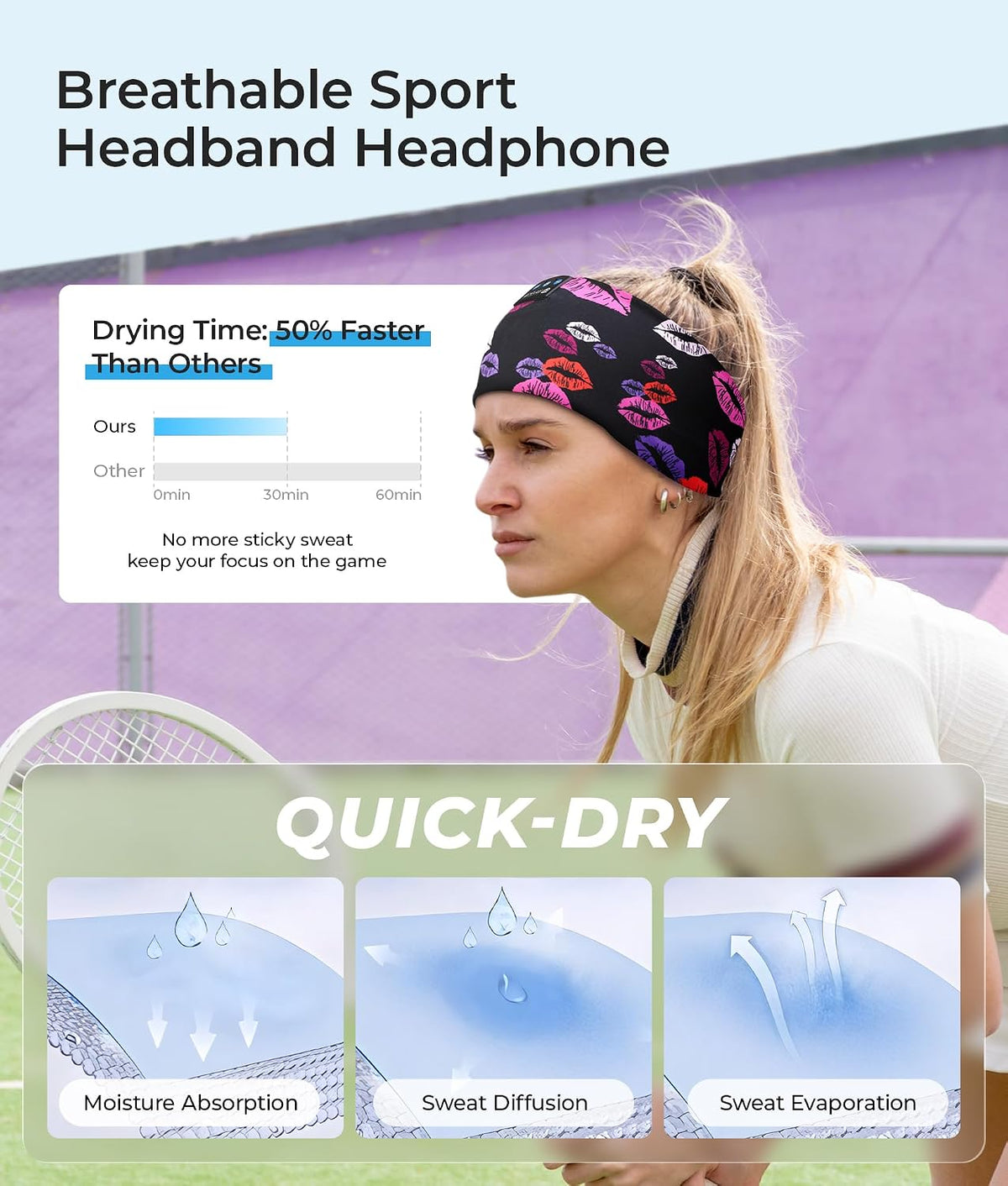 LOVE EYE Sleep Sport Headphones Wireless Bluetooth 5.4 Headband Headphone