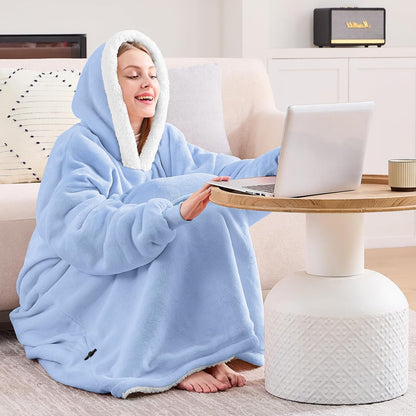 yescool Wearable Blanket Hoodie, Flannel Sherpa Fleece Blanket Sweatshirt for Adults Women Men,One Size Fits All - Colors A