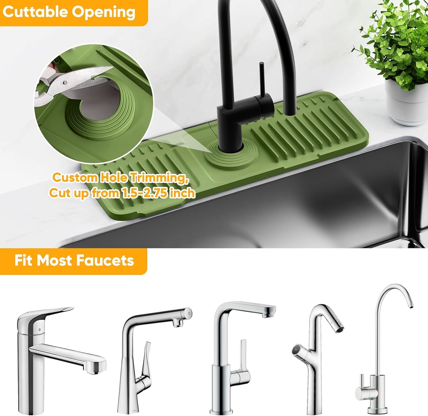 24'' Longer Faucet Mat for Kitchen Sink Splash Guard[7° Slope Fast Self-draining][Snap Lock Fit]Kitchen Sink Faucet Mat Splash Guard Kitchen Sink Area Water Splash Guard Behind Faucet Draining Mat