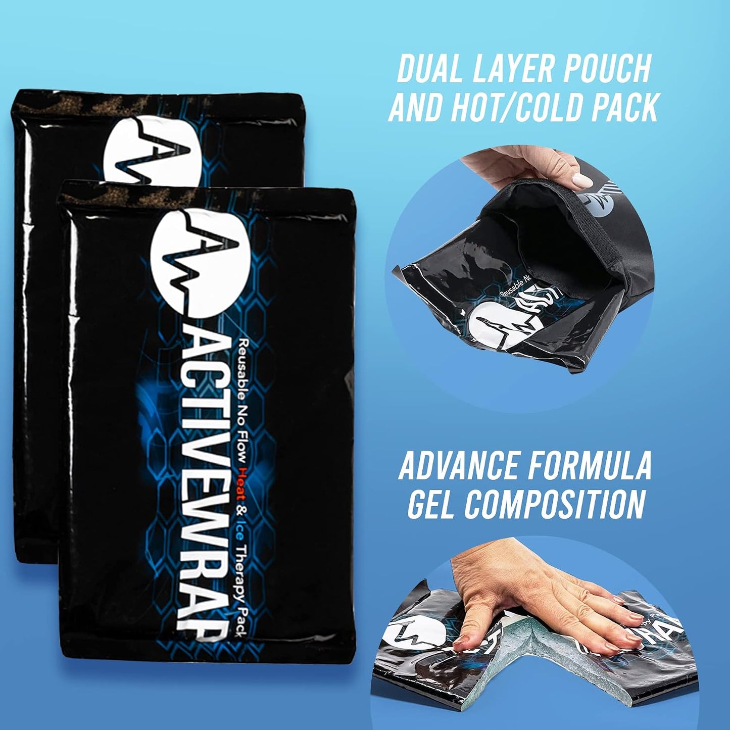 ActiveWrap Ultra Flex Ice & Heat Pack, Large (7" x 10") – Gel Ice Packs Reusable for Knee & Shoulder, Hot & Cold Therapy, Flexible No-Flow Gel, Includes Nylon Protective Pouch (2 Count)