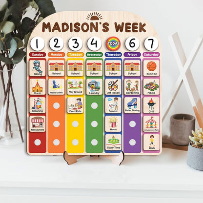 TinyKidz Wooden Daily Routine Chart 11x15, Schedule Board for Kids, Wooden Chore Chart for Kids, Responsibilities Chart for Toddlers, Morning Bedtime Routine for Toddlers