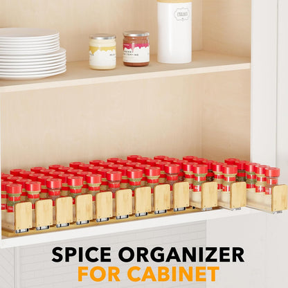 SpaceAid Bamboo Pull Out Spice Rack Organizer for Cabinet, Heavy Duty Slide Out Seasoning Kitchen Pantry Sliding Vertical Organization, 7.6" Wide, 3 Drawers(2" Wide), 2-Tier, Natural
