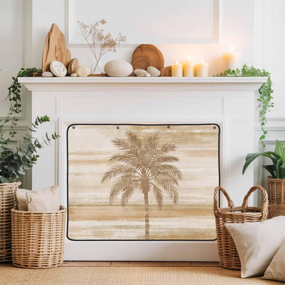 Magnetic Fireplace Cover Beige Summer Palm Tree Fireplace Screen Decorative Tropical Leaves Plant Insulation Fireplace Blocker Save Energy Fireplace Draft Stopper Covers for Living Room 45x34 Inch