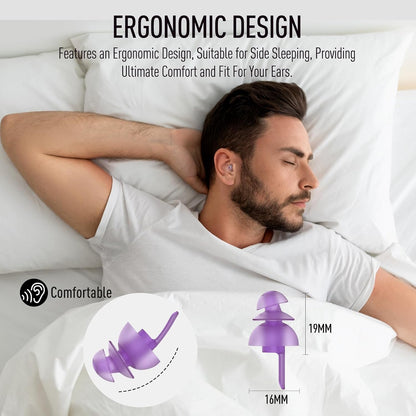 Hearprotek Sleeping Ear Plugs, 2 Pairs Ear Plugs (32db & 30db) Ultra Soft Noise Reduction and Hearing Protection earplugs for Side Sleepers, snoring, Travel, Working, Safety (Purple) | Soft Reusable Ear Plugs for Noise Reduction, Side Sleepers, Snoring,
