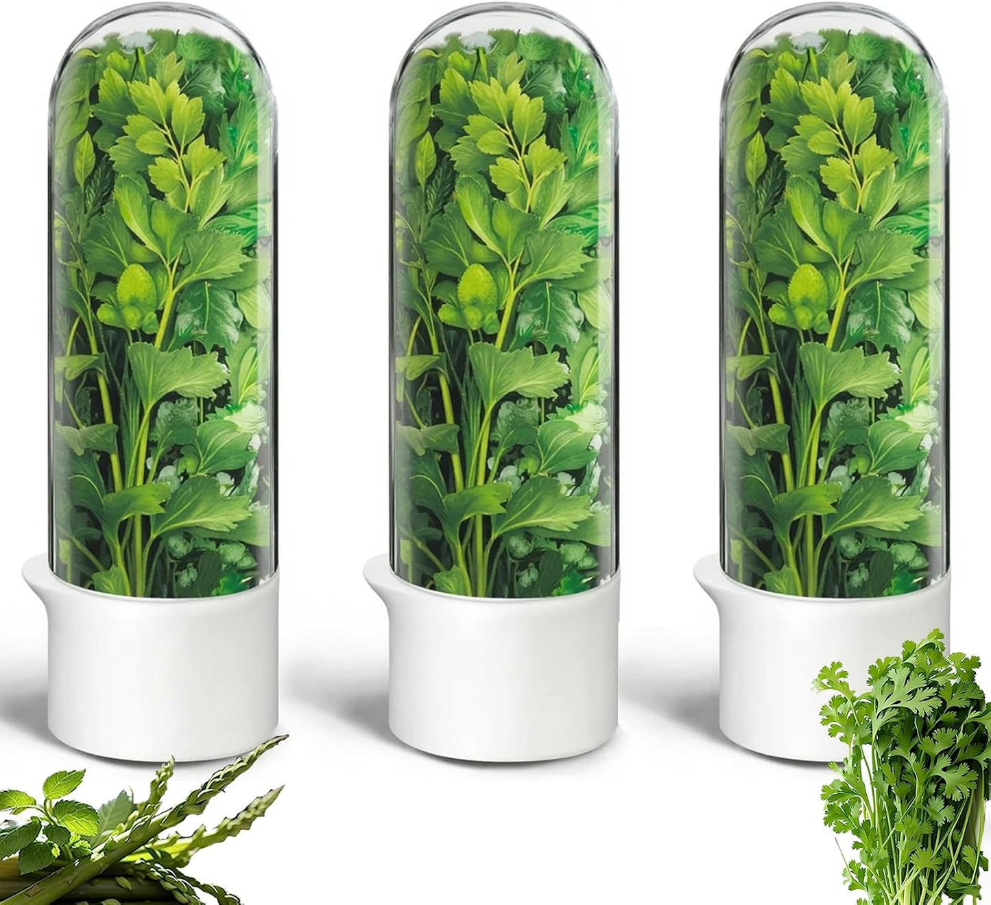 Herb Saver for Refrigerator, Herb Saver Pod Cilantro Containers for Refrigerator, Fresh Herb Keeper for Cilantro, Parsley, Asparagus, Mint, Keeps Greens Vegetables for 2-3 Weeks (Herb Keeper 2Pack)