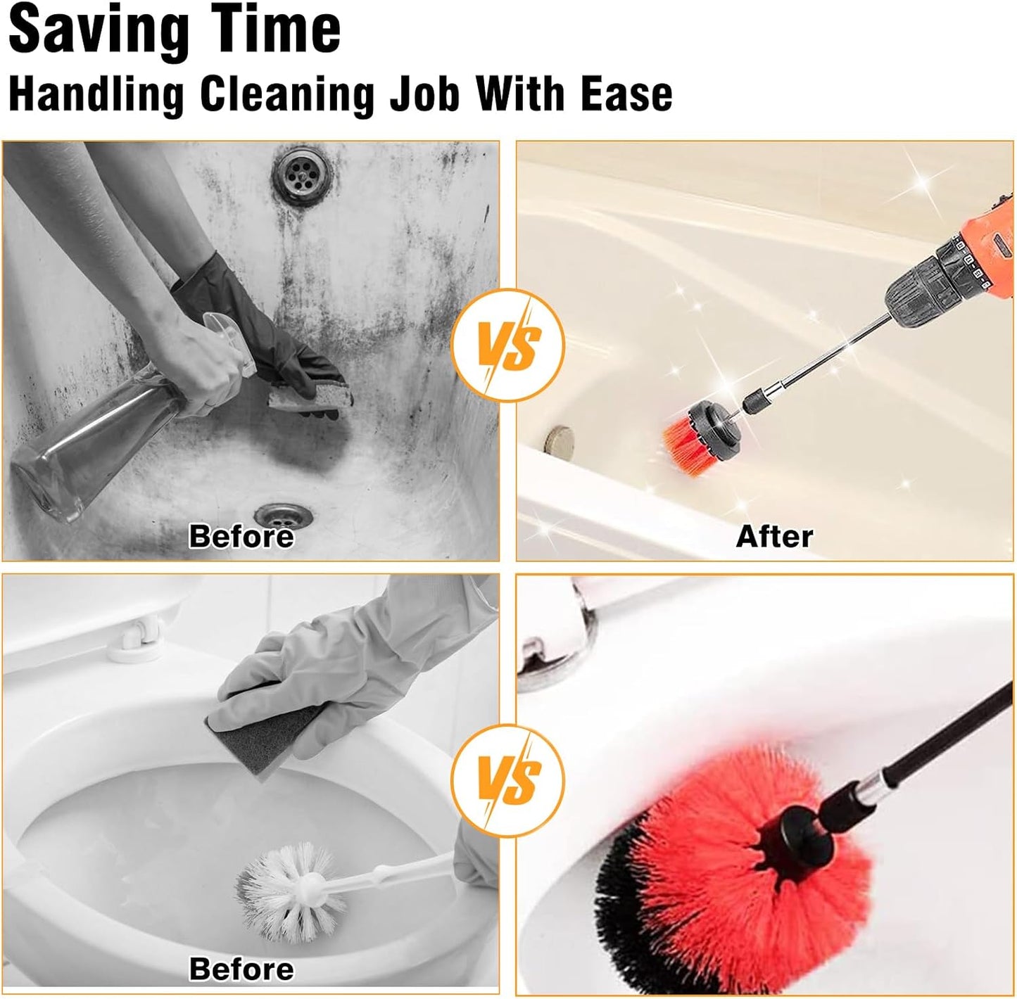 8 Pcs Drill Brush Attachment Set - Power Scrub Brush Kit | Brush Drill with Extend Long Attachmen - All Purpose Household Cleaning Brushes for Car, Grout, Floor, Tub, Bathroom