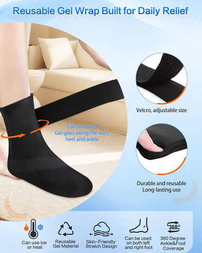Ankle Ice Pack Wrap for Swelling,Cold/Hot Therapy Ice Socks for Feet,Reusable Gel Ice Compression Socks,for Soothe Plantar Fasciitis,Achilles Tendonitis,Sprained,Pain Relief,for Women & Men