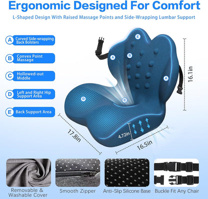 Memory Foam Seat Cushion with Lumbar Support for Sciatica & Tailbone Pain Relief, Fit Office Chair, Wheelchair, Car Seat, Airplane, Long Sitting Workers & Drivers (Gray)