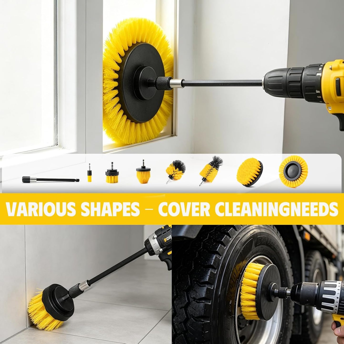 18 Pack Drill Brush Attachment Set, Power Cleaning Scrub Brushes for Drill, Extend Long Attachment, All Purpose for Car Detailing, Bathroom, Carpet, Tile Grout, Sinks, Corners