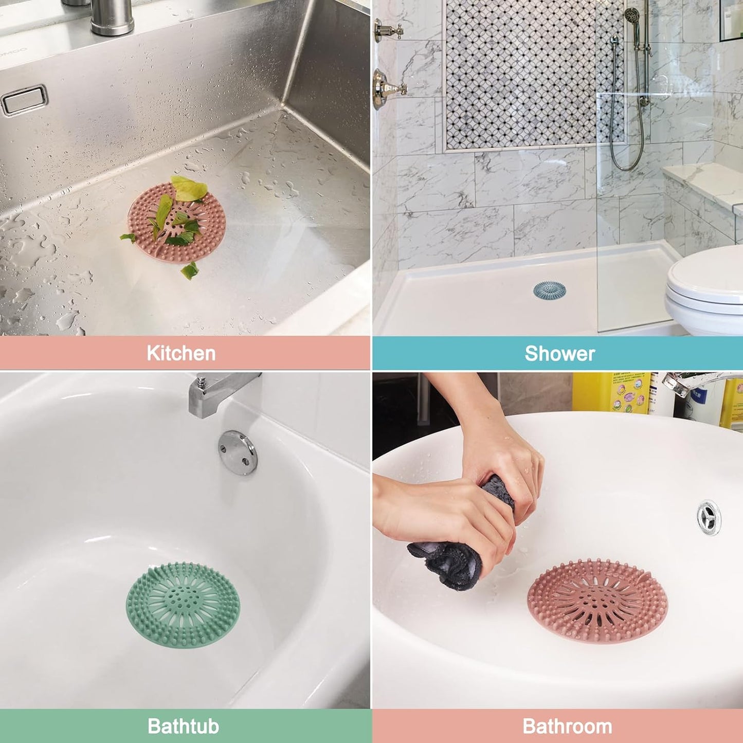 Gotega 5 Pack Sink Drain Strainer, Hair Catcher for Bathroom Tub Shower | Sink Hair Catcher Shower Drain Durable Silicone Hair Stopper Shower Drain Cover Hair Trap, Bathroom Sink Replacement