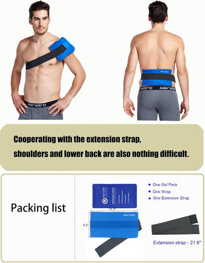 Koo-Care Flexible Gel Ice Pack & Wrap with Elastic Strap for Hot Cold Therapy - Great for Migraine Relief, Sprains, Muscle Pain, Bruises, Injuries (Head, Neck, Arm, Elbow, Knee, Ankle)
