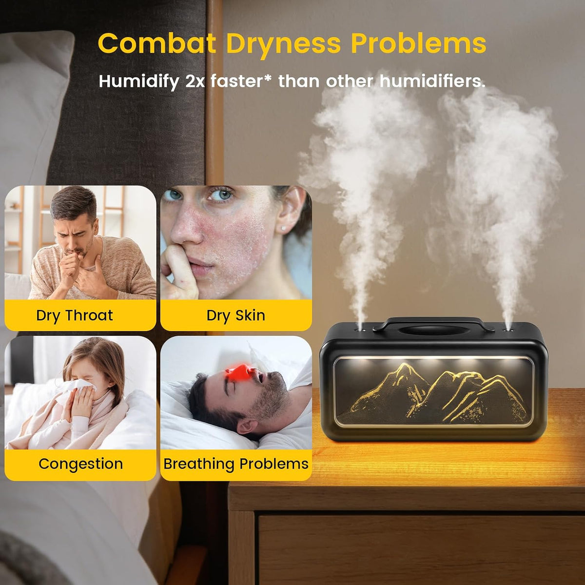 HEEYCEM Humidifiers for Bedroom, 600ml Cool Mist Humidifier with Night Light, 23dB Quiet Operation, Mini Baby Humidifier,for Bedroom, Nursery, Office, Plants(Wood Grain）