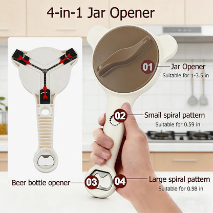 4-in-1 Jar Opener for Weak Hands, Adjustable Lid & Bottle Opener Black | Ergonomic non-slip grip for arthritis hands, opens jars bottles cans, adjustable multi-size lid remover, durable kitchen tool