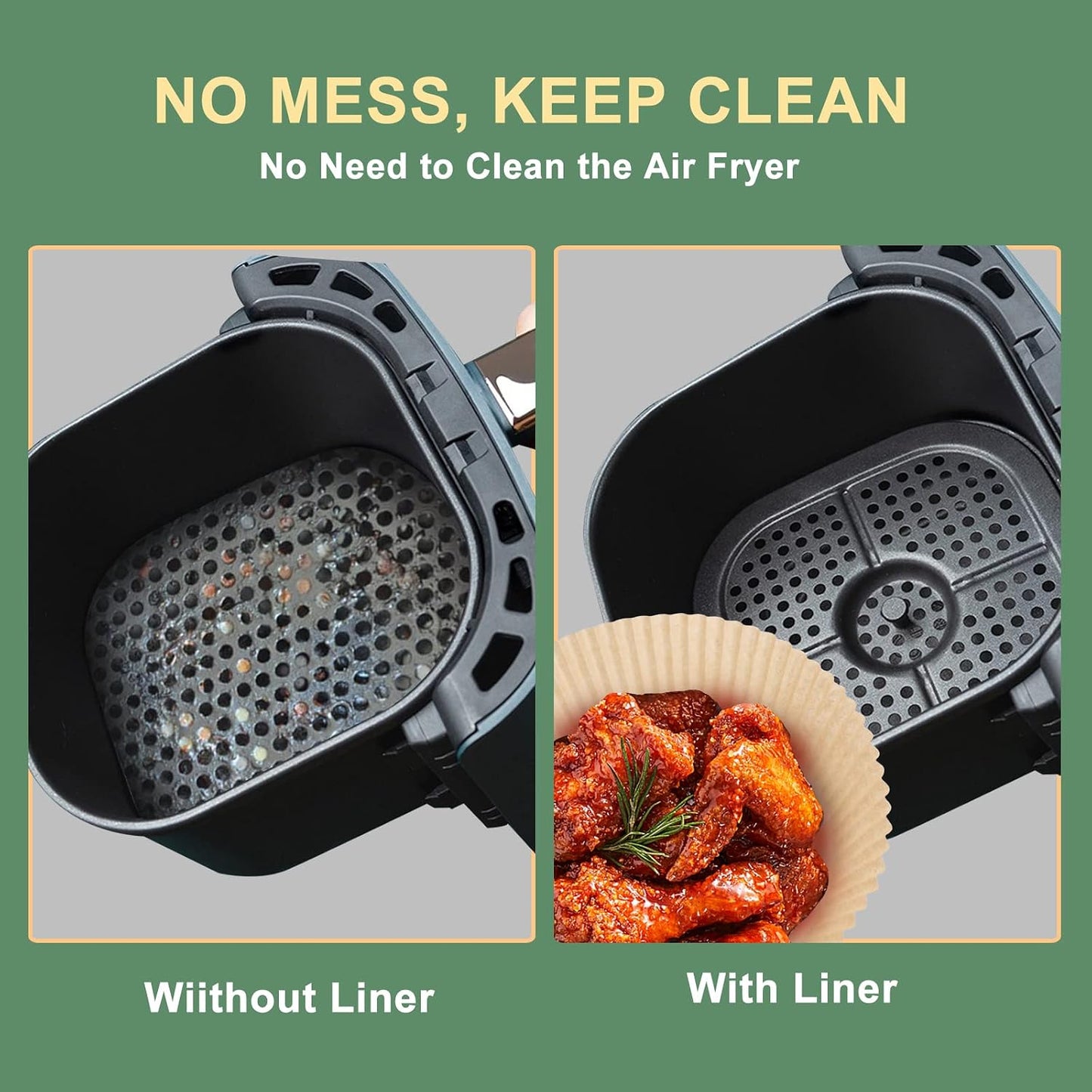 100Pcs Disposable Air Fryer Paper Liners for 3-5QT, (Round-6.3") | Unbleached & Biodegradable Material, Non-stick Parchment Paper for Frying, Baking, Roasting & Grilling