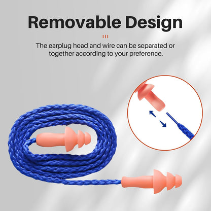 Silicone Corded Ear Plugs, 100 Pairs, SNR 32dB, Orange | Reusable noise reduction earplugs with string. Individually wrapped. For work, construction sites & industrial use.