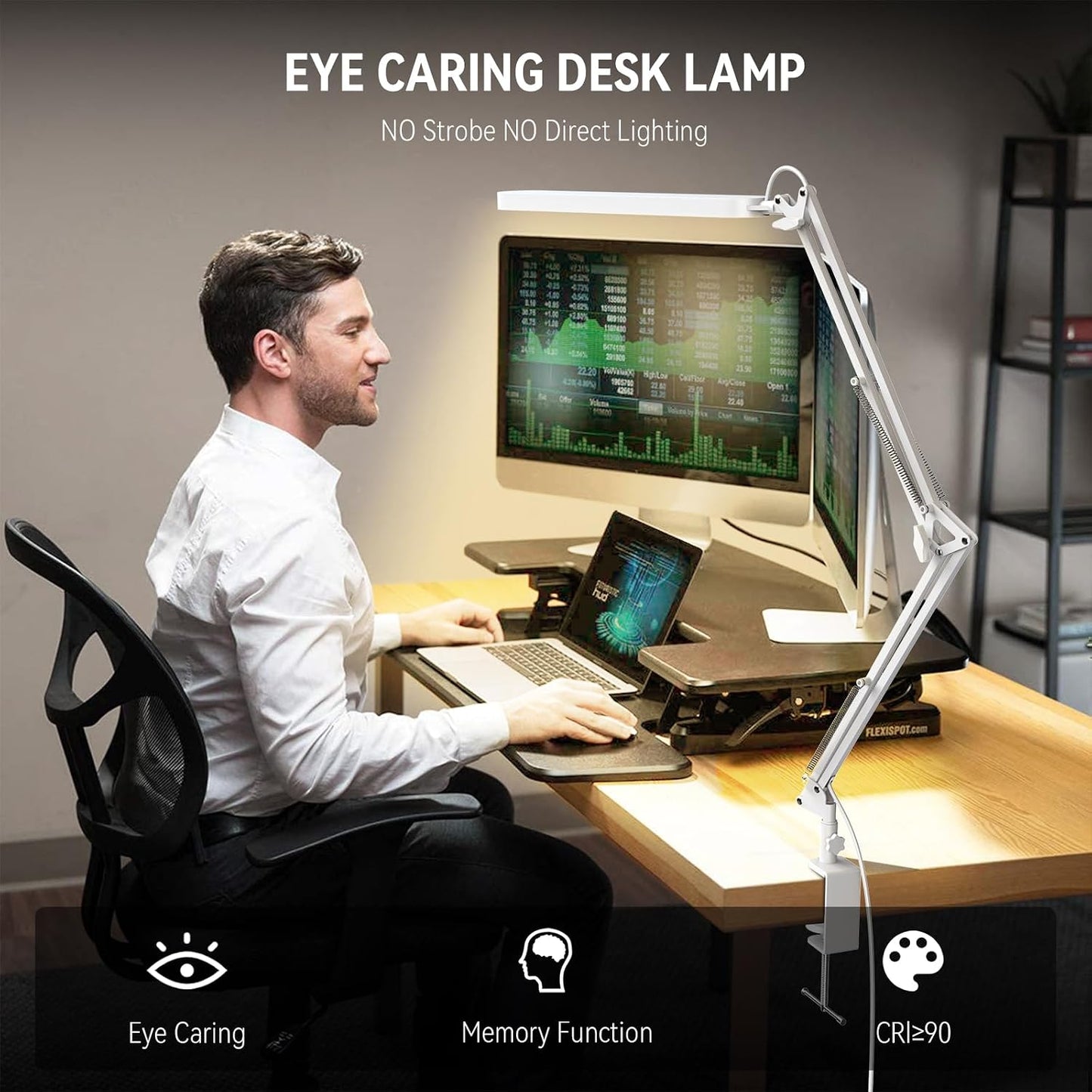 SKYLEO Desk Lamp for Home Office, Eye Comfortable LED Desk Light for Long Hours, Adjustable Swing Arm with Memory Function, Black