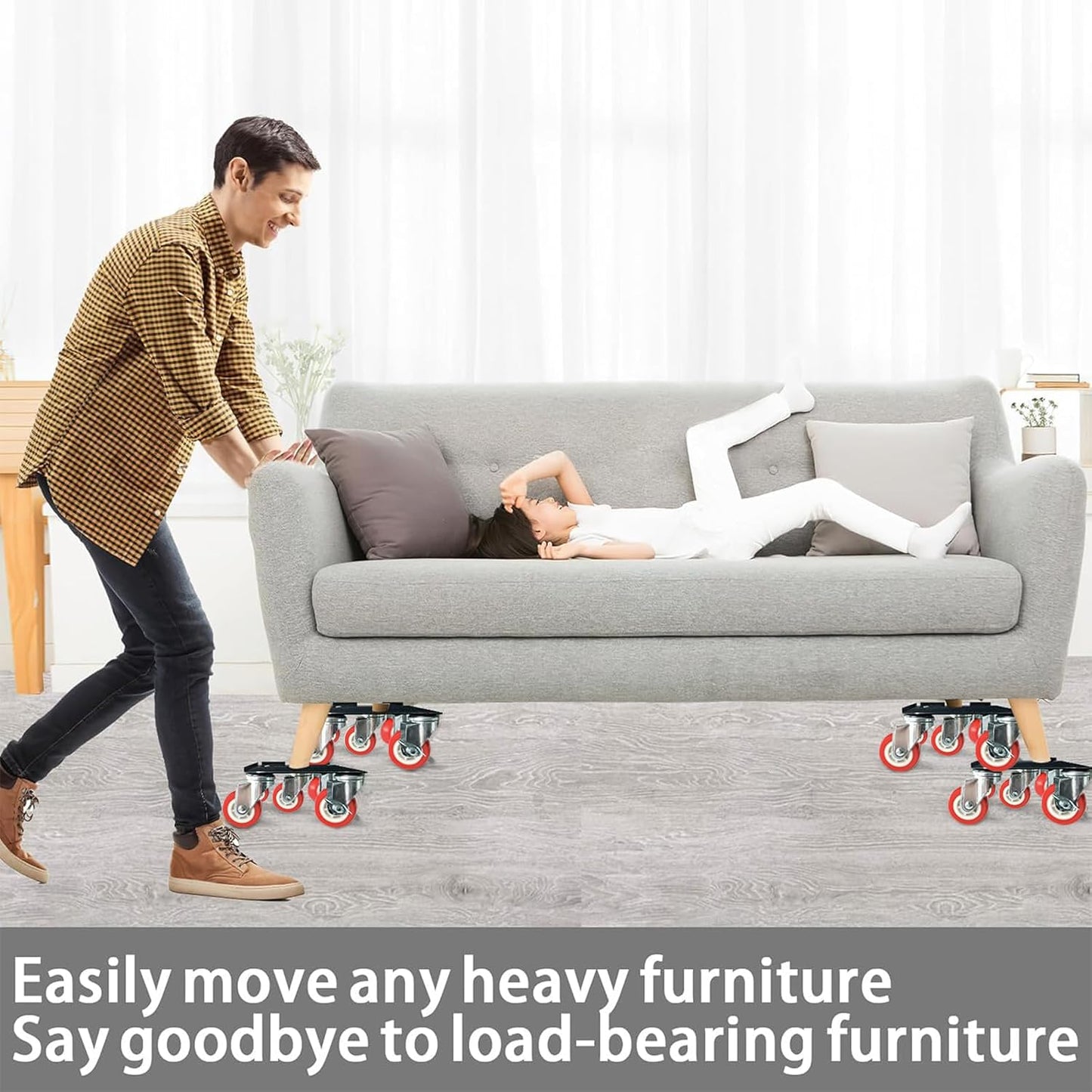 Furniture-Dolly-Furniture-Movers with-5-Wheels, Furniture Sliders Lifters Tool Set for Moving Heavy Duty, Furniture Dollies, Max Capacity 1650Ib Red