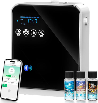 Waterless Essential Oil Diffuser,House Scent Air Diffusers for Home Hotel | with APP Control(Auto Timer) & Touch Screen(Adjust Level) |250ml,1500 sq.ft,Whole House Oil Diffuser.Large Room,Quiet(Black)