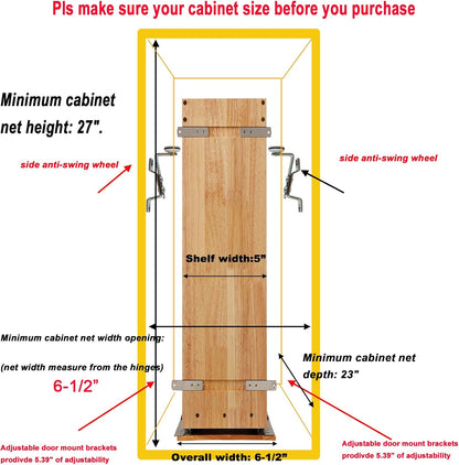 DINDON Pull Out Spice Rack Organizer for Cabinet, (5" W x 21.9" D x 25.2" H) Multi-Use Wood Pull Out Cabinet Organizer Slide Out Shelf Cabinet Storage for Kitchen, Pantry Organization