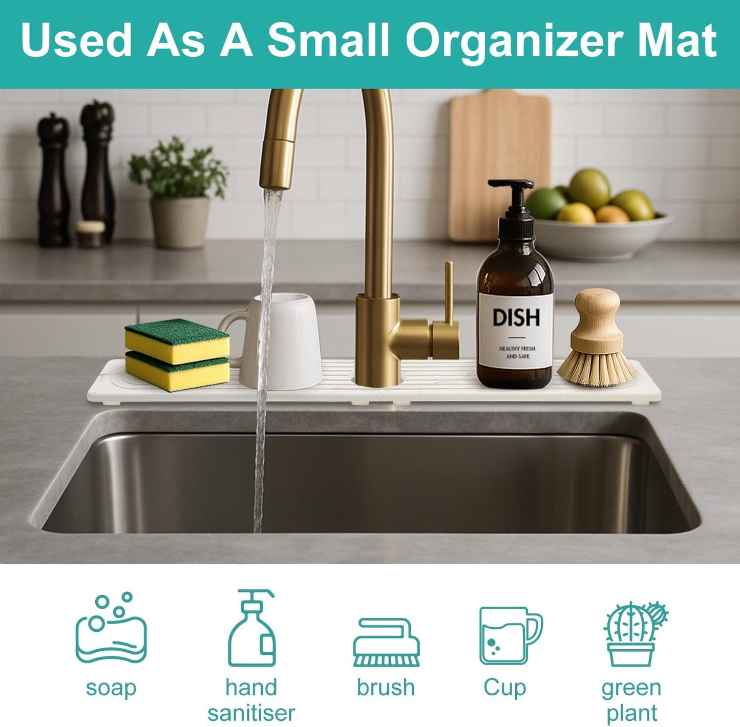 Fast Dry Stone Faucet Mat for Bathroom Sink Kitchen Counter Marble Trays | Small Diatomite Sink Splash Guard White Absorbent Tray Counter Quick Drying Stone Kitchen Diatomaceous Earth Around Faucet