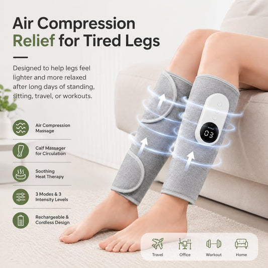 Heated Calf Air Massager, 3 Modes 3 Intensities, Leg Pain Relief & Circulation Support,Gifts (Pair)