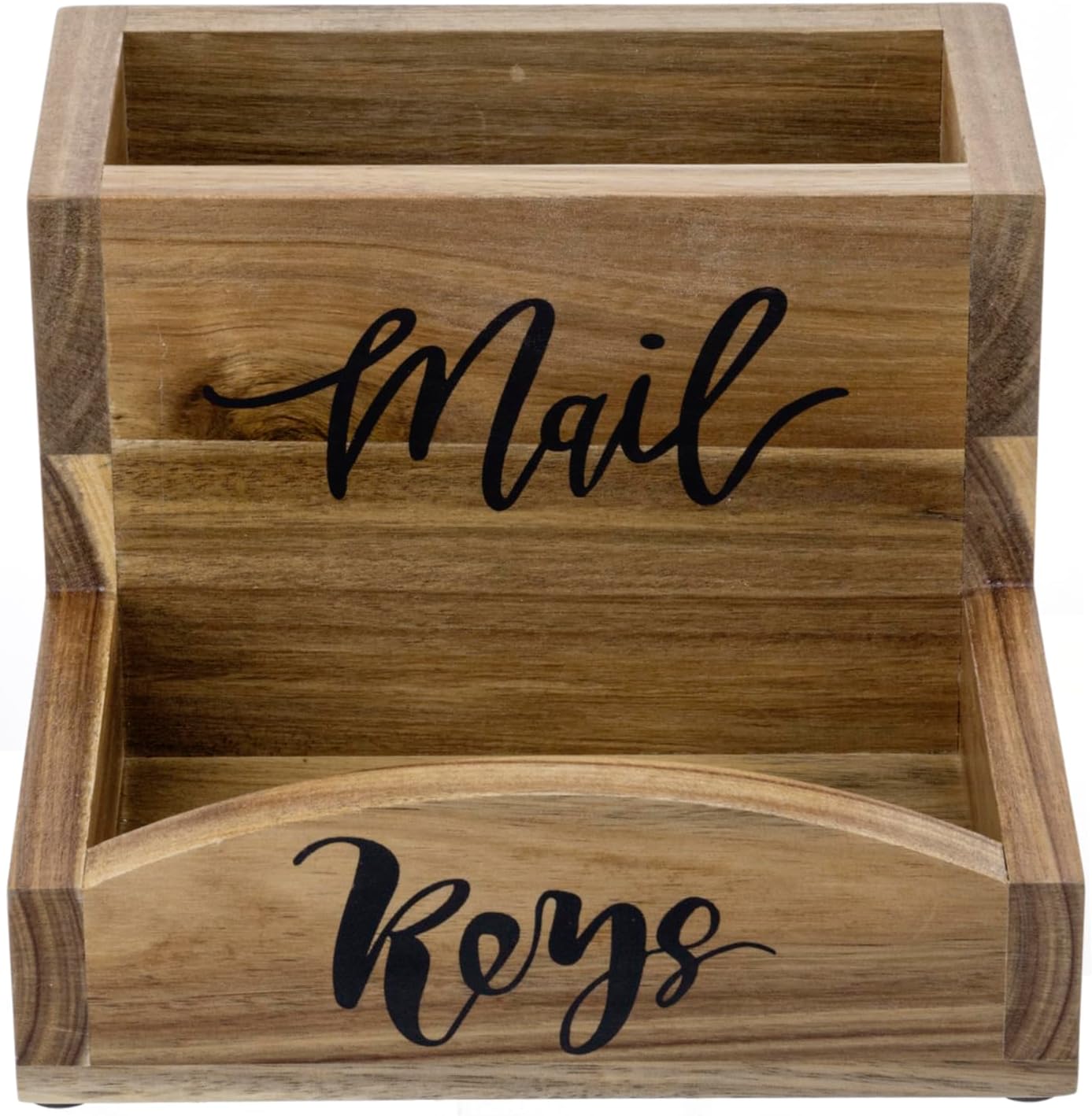 MyGift Rustic Torched Wood Mail Holder and Key Organizer Entryway Storage Tray with Cursive Mail and Keys Word Design, Office, Dorm, Classroom Desktop Organizing Bin