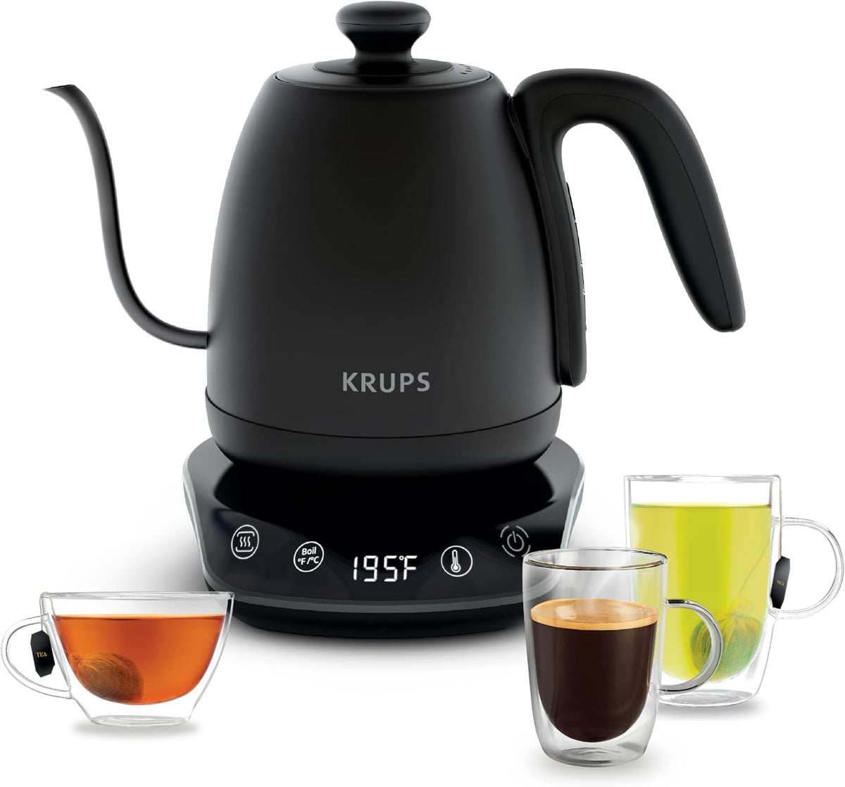 KRUPS Smart Temp Electric Kettle: 1.7L Capacity, 5 Precise Temperature Settings, Digital Display, Cool-Touch Exterior, Cordless Design for Tea and Coffee Lovers