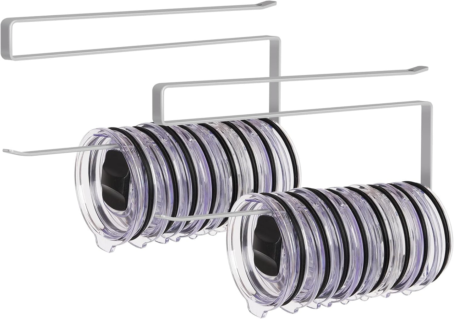 Tumbler Lid Organizer, Versatile Tumbler Lid Storage Holds 10 Lids, Black | Space Saving Cup Lid Organizers Inside Cabinet Tumbler Lid Hook for Kitchen Organizer and Storage, Paper Towel Rack Hanger