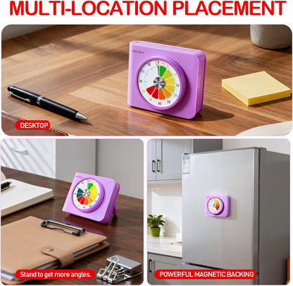 Secura 60 Minute Visual Timer for Kids, Countdown Timer for Time Management | Silent ADHD Timer with Pause, Magnetic Back, Stand, for Classroom, Home, School, Kitchen, Office (Purple)