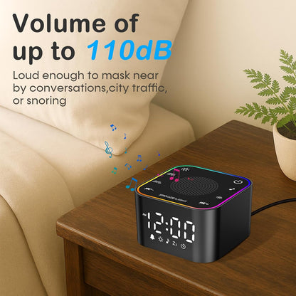 2-in-1 Sound Machine Alarm Clock: 30 Non-Looping Sounds, Compact