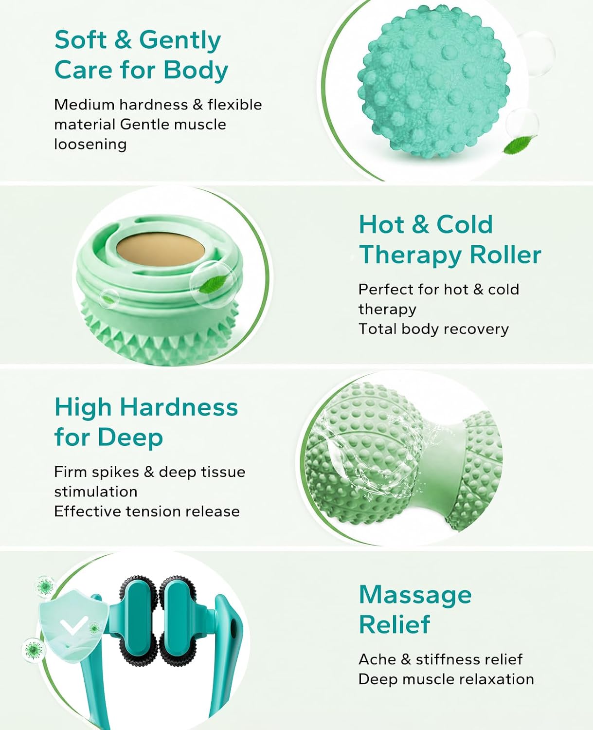 HAPBEAR Massage Ball Set 4 PC, Plantar Fasciitis Relief, with Storage Bag | Foot Roller, Peanut Ball, Spiky Release Balls, Finger Massager, Deep Tissue & Fascia Release Kit for Muscle Soreness Tension