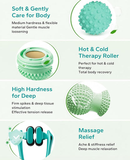 HAPBEAR Massage Ball Set 4 PC, Plantar Fasciitis Relief, with Storage Bag | Foot Roller, Peanut Ball, Spiky Release Balls, Finger Massager, Deep Tissue & Fascia Release Kit for Muscle Soreness Tension