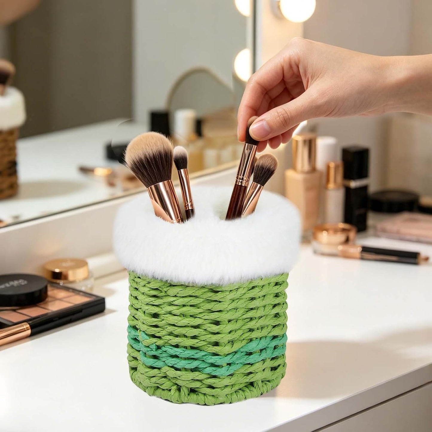 Paper Rope Plush Lined Eyelasses Holder Stand for Nightstand Desk