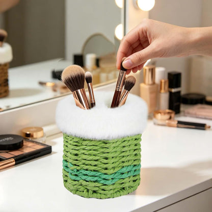 Paper Rope Plush Lined Eyelasses Holder Stand for Nightstand Desk