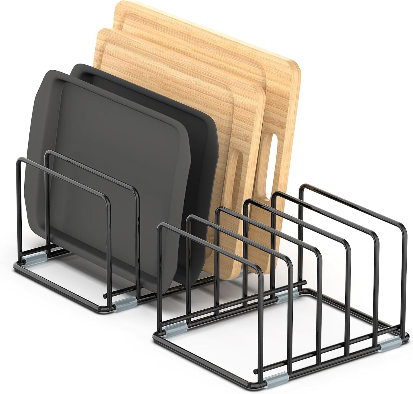 Cutting Board Organizer, Kitchen Cabinet Organizer | Divided Rack with 5 Slots for Baking Trays - Cookie sheet Organizer, Baking Sheets Holder [2-Pack], Large