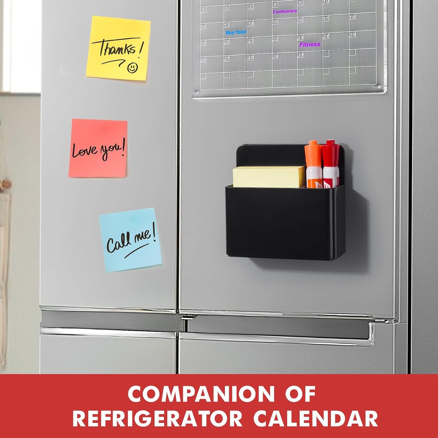 BEYGORM Plastic Magnetic Pen Holder, Powerful Magnet, 2 Pack | Classroom Must Haves, Dry Erase Marker Holder for Whiteboard, School Locker Organizer, Pencil Cup for Refrigerator(Black)