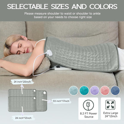 Heating Pad for Period Cramps, Heating Pad for Back/Neck/Shoulder Muscle Pain, 6 Heating&4 Timer Setting, Auto Shut Off, Dry/Moist Heat & Machine Washable, Gray Birthday Christmas Gifts for Women Mom