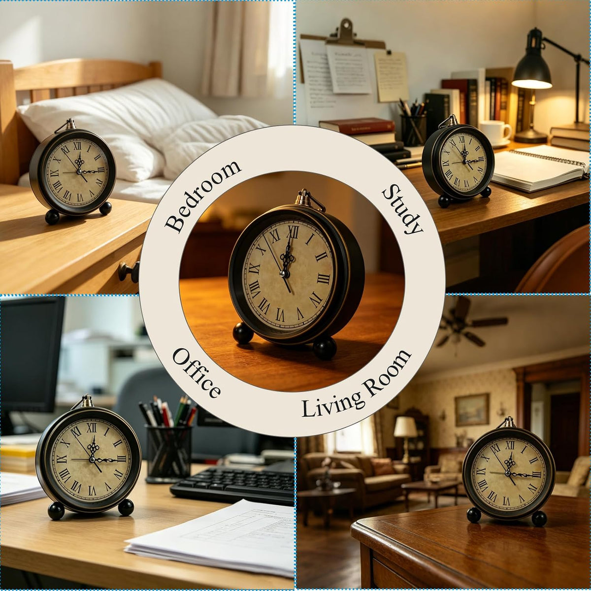 Vintage Analog Alarm Clock, 5.5 inch Hangable Super Silent Non Ticking Clock for Living Room, Bedroom, Desk, Gift Clock for Children Adults and Artist(Arabic)