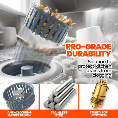 3 in 1 Kitchen Sink Drain Strainer Stopper Basket Pop Up Silver | Kitchen Sink Accessories Strainer Basket 2 Pack Silver,Stainless Steel Anti-Clog Catcher, Odor-Blocking Seal Fits 3.5" Drain