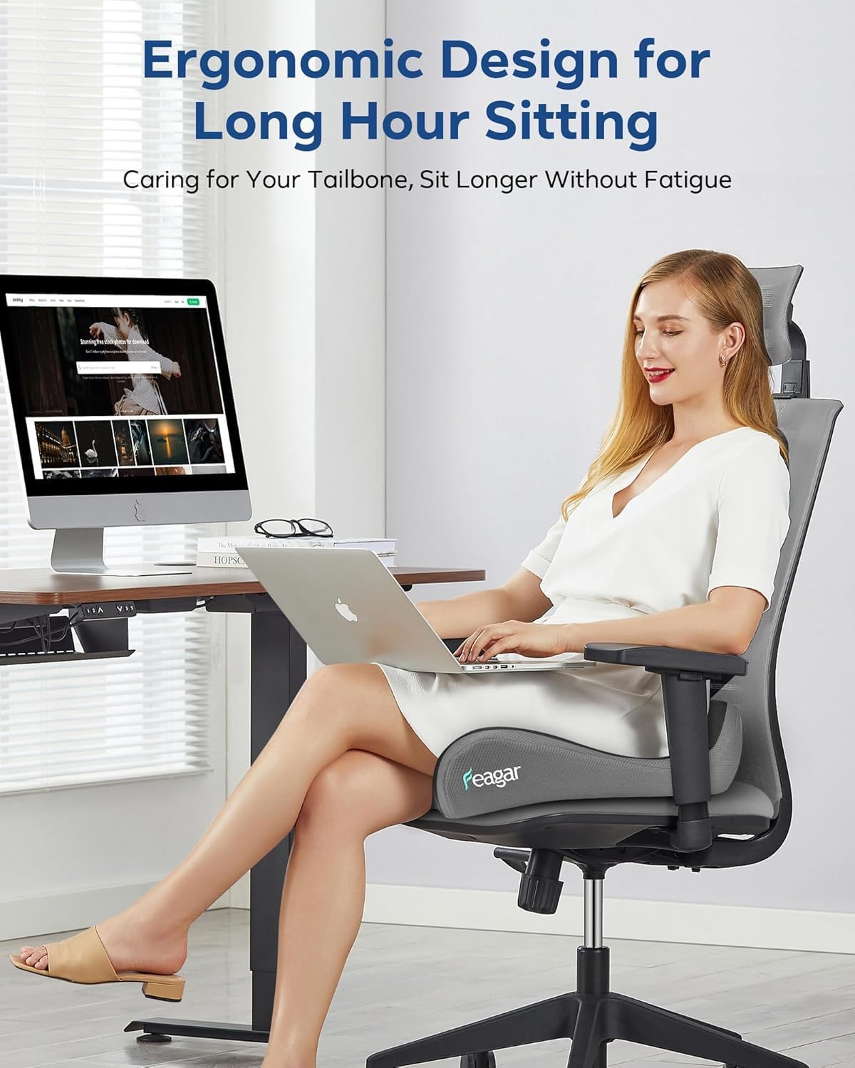 Seat Cushion for Office Chair - Memory Foam Tailbone Cushion | for Desk Chair, Car Seat and Wheelchair - Ergonomic Chair Pad for Hip and Lower Back Comfort - Washable Mesh Cover