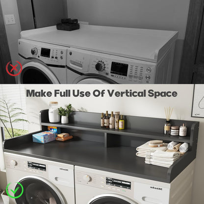 2-Tier Washer and Dryer Countertop with 2.75" H Guard,54" W x 27.5" D Laundry Countertop Cover with Non-Slip Pad,Large Space Laundry Topper for Folding Clothes Over Washer and Dryer-White