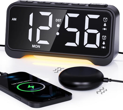 Vibrating Alarm Clock for Heavy Sleepers, 3-Level Bed Shaker, Dual Alarms
