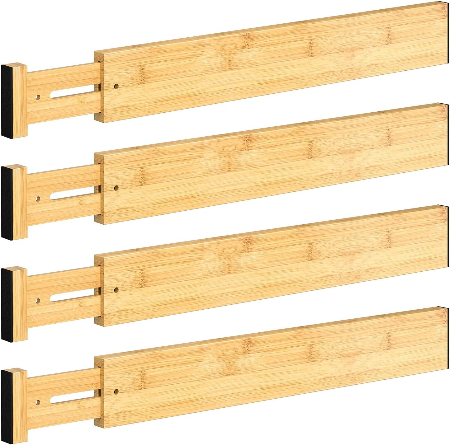 4 PCS Drawer Divider, 17"-22" Adjustable Bamboo Drawer Dividers Organizers, Expandable Separators for Kitchen, Clothes, Dressers, Home, Office