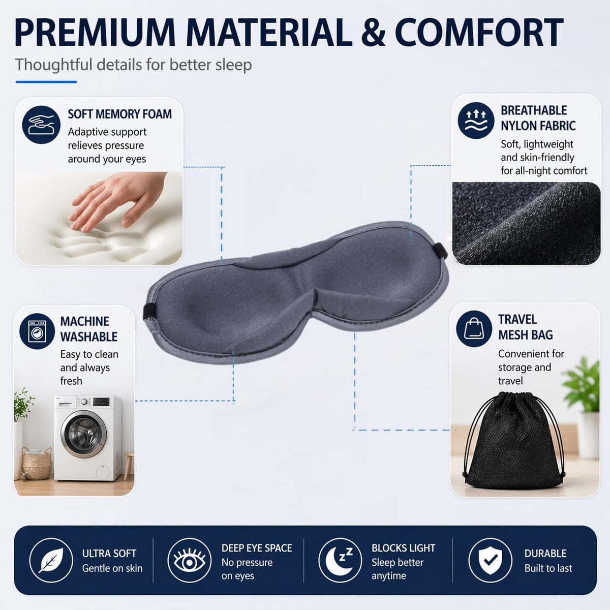 Ultra-Thin 3D Sleep Mask for Side Sleepers Women Men, Contoured Eye Mask for Lash Extensions, Light Blocking, Soft Breathable Lightweight Eye Mask for Sleep, Travel, Meditation,Airplane (Black)