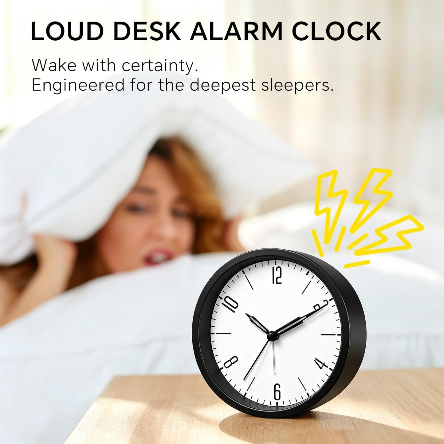 Silent Analog Loud Alarm Clock for Bedrooms, 4.5" Battery Operated Alarm Clock with Modern Round Design, Plastic Small Desk Clock for Heavy Sleepers Adults Teens Seniors College Dorms, Green