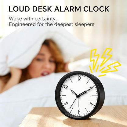 Silent Analog Loud Alarm Clock for Bedrooms, 4.5" Battery Operated Alarm Clock with Modern Round Design, Plastic Small Desk Clock for Heavy Sleepers Adults Teens Seniors College Dorms, Green