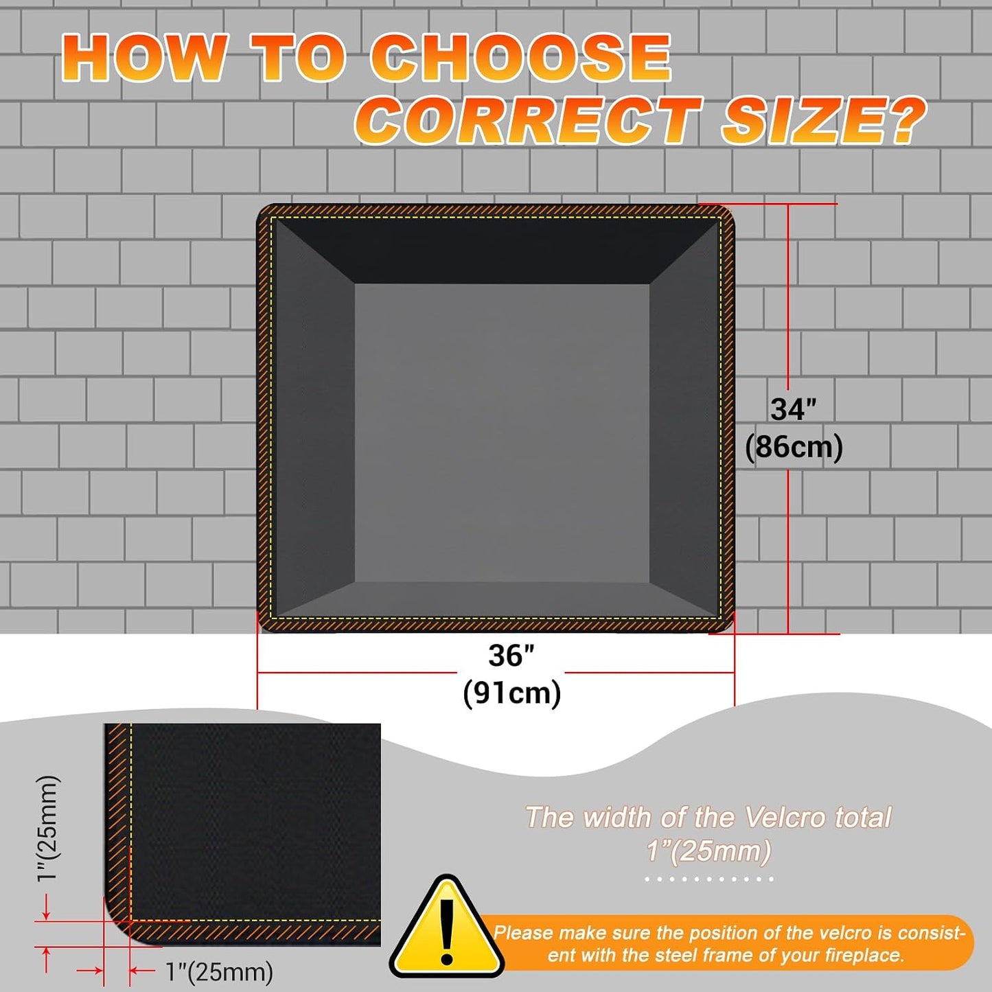 Fireplace Cover, Draft Stopper for Brick Fireplace, Fireplace Flue Blocker, Indoor Fireplace Blanket for Heat Loss, Winter and Summer, Black, 36x20 Inches