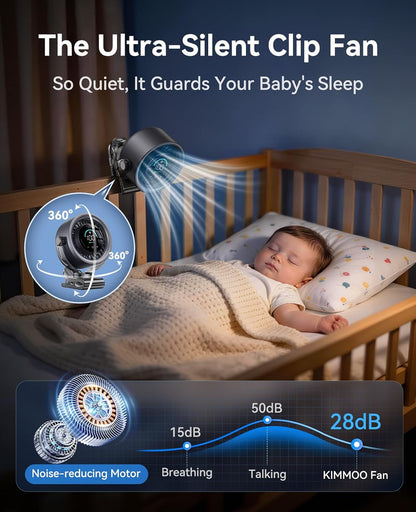 KIMMOO 4000mAh Rechargeable Portable Clip on Fan-100-Speed Touch Control, LED Display, 360° Rotate Quiet Turbo Desk Fan, Small Battery Operated USB Fan for Stroller Bed Travel Camping Golf Gym (White)