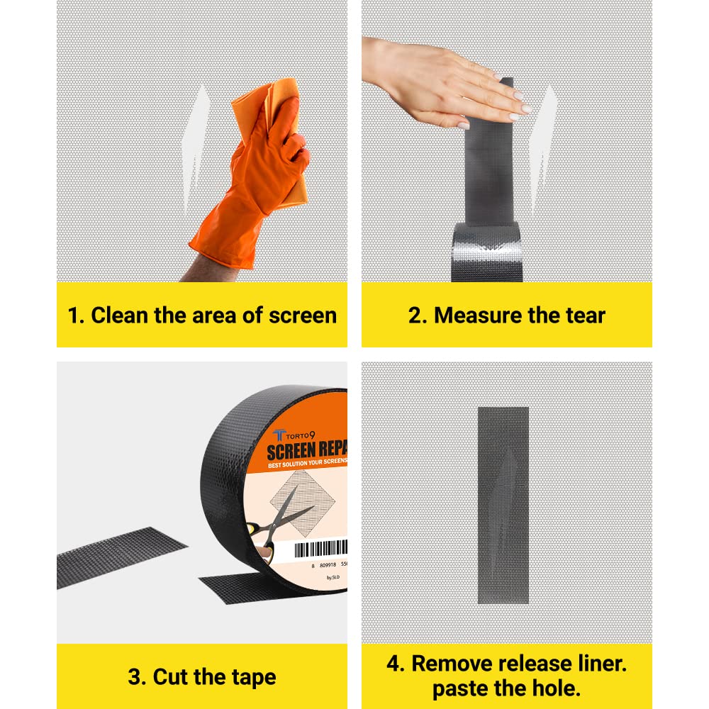TORTO9 Window Screen Repair Kit, 3-Layer Strong Adhesive & Waterproof Tape Fiberglass Covering mesh (Gray, 2 Inch x 6.5 FT)
