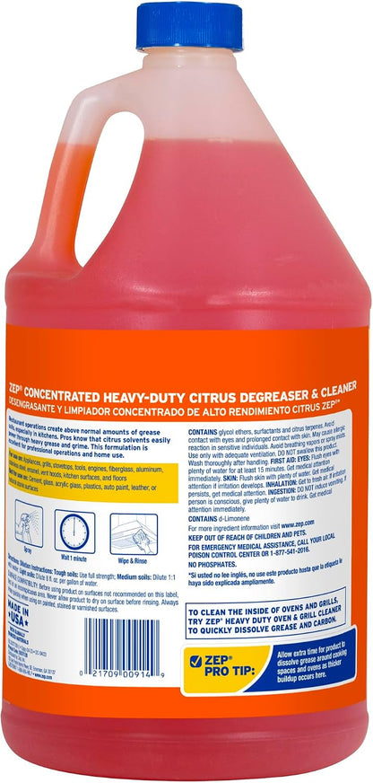 Zep Heavy-Duty Citrus Degreaser Cleaner Concentrate - 1 Gallon (1 Unit) ZUCIT128 - Restaurant Grade Degreaser and Cleaner Removes Oil, Grease, Adhesive, and Kitchen Soil